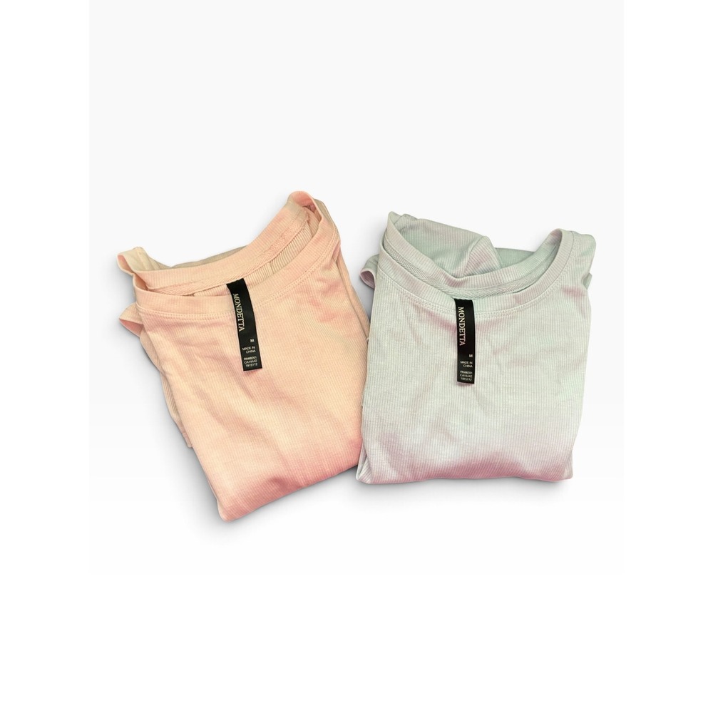 Mondetta Ribbed Long Sleeve Tops Women M Blue Peach Excellent Pleat Back 2-Pack